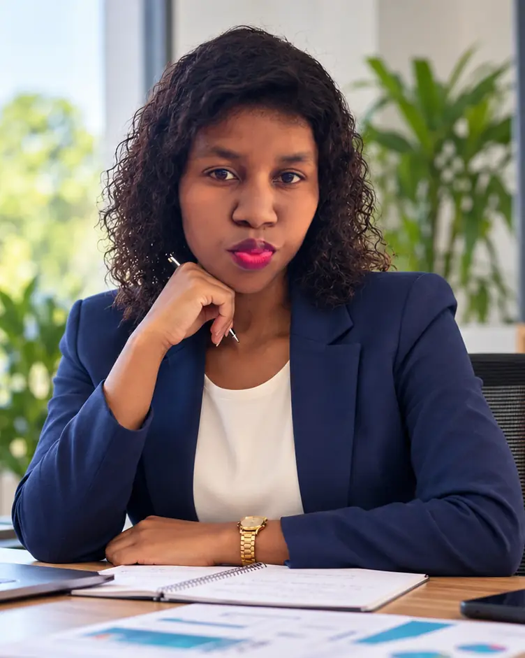 Portrait of Philile Msimanga at her desk